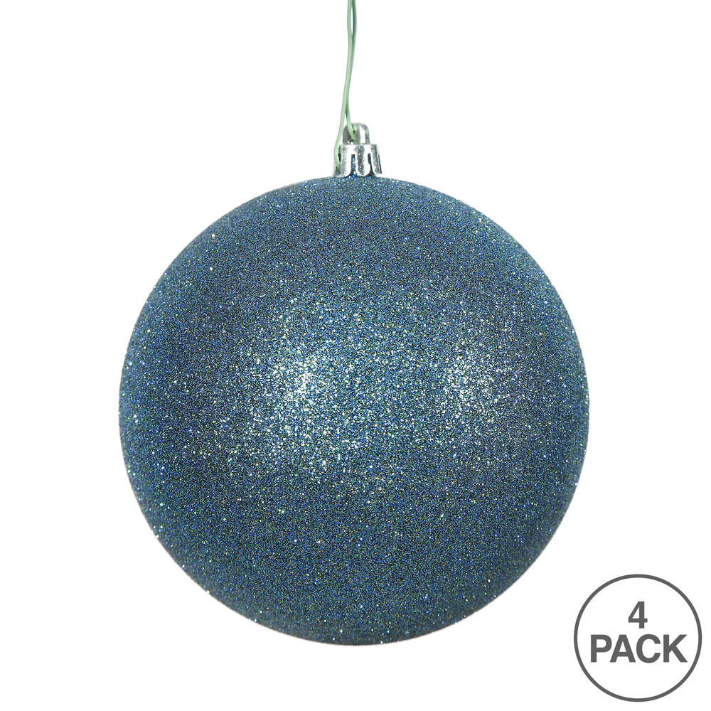 Vickerman 6" Sea Blue Glitter Ball Ornament 4 per Bag
