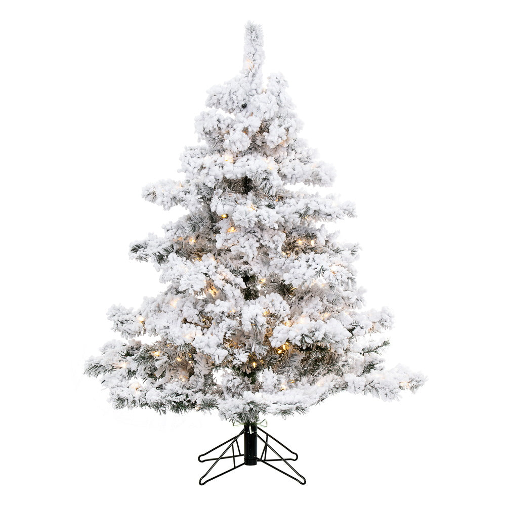 Vickerman 4.5' Flocked Alaskan Pine Artificial Christmas Tree Pure White Single Mold LED lights