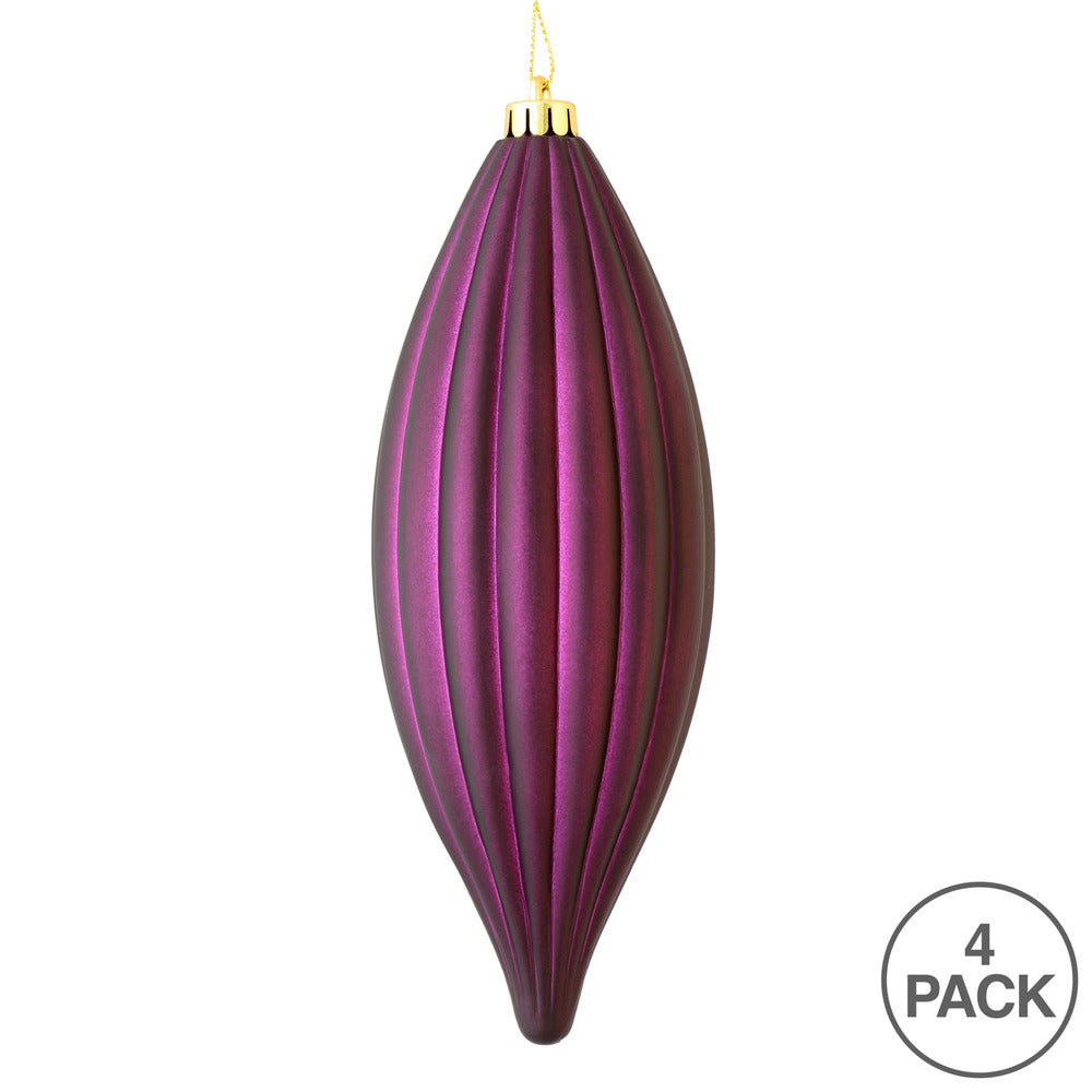 Vickerman 8" Plum Matte Line Finial Ornament Pack of 4