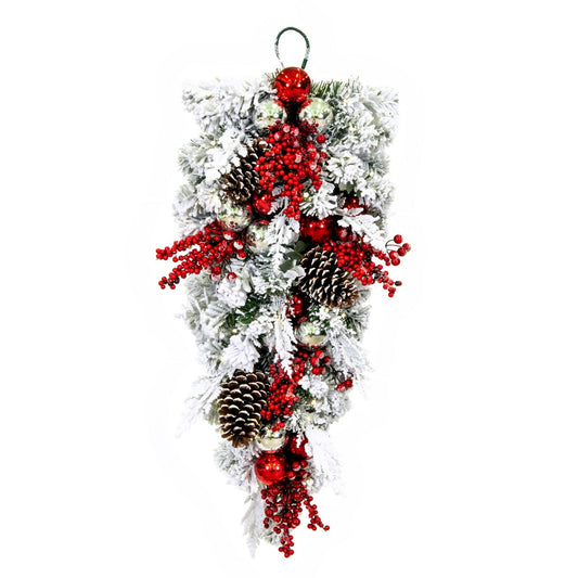 Vickerman 30" Flocked Artificial Christmas Teardrop Battery Operated Pure White LED Lights