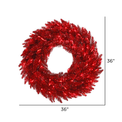 Vickerman 36" Tinsel Red Fir Artificial Christmas Wreath Red Dura-Lit LED lights.