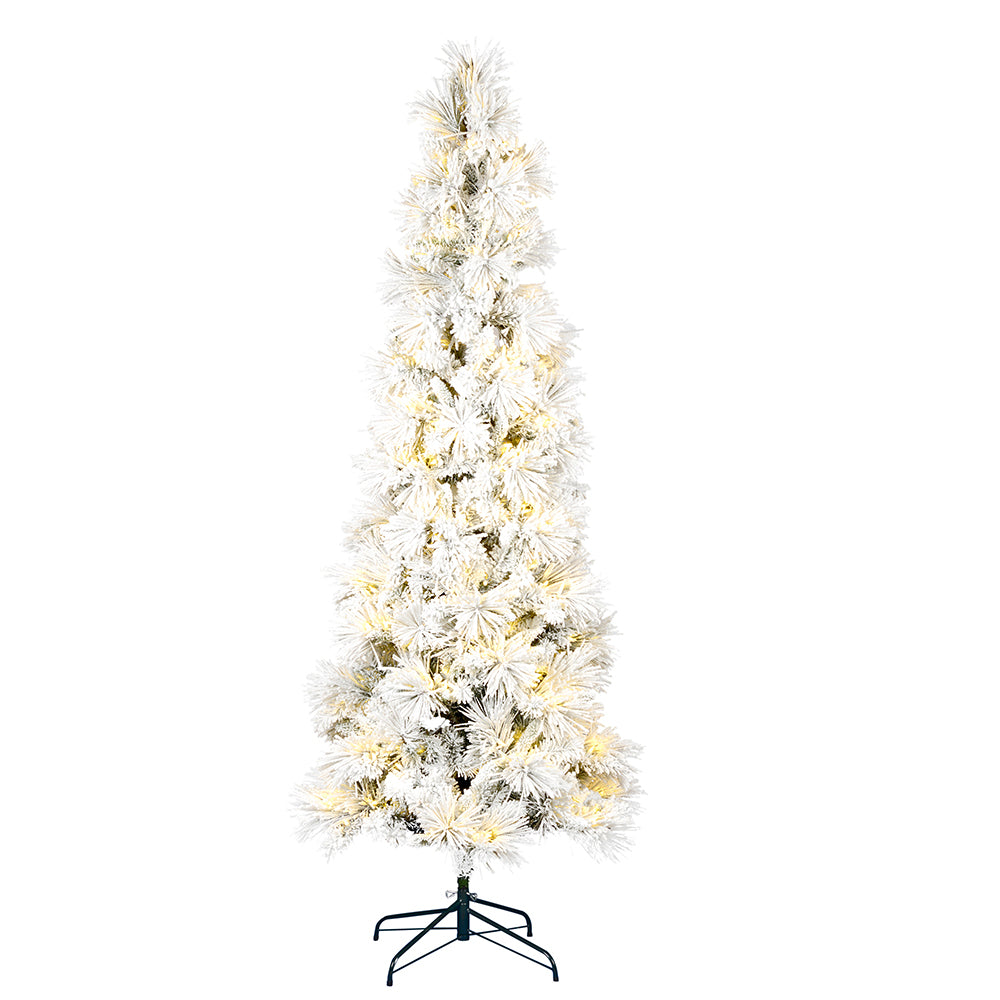 Vickerman 7.5' x 37" Flocked Atka Pencil Artificial Christmas tree Warm White Dura-Lit® LED Lights