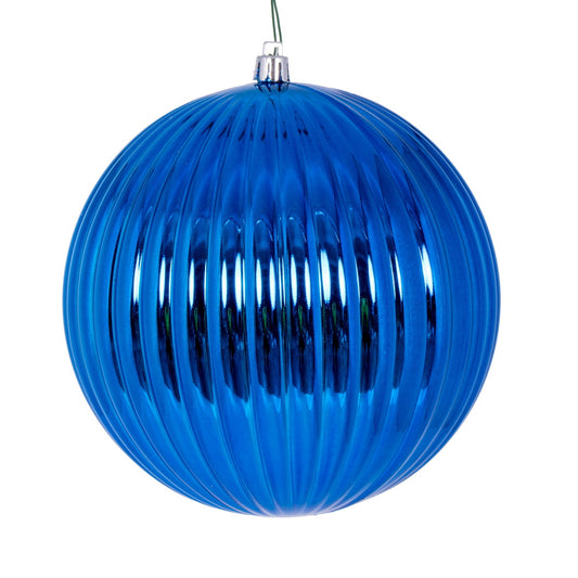 Vickerman 6" Blue Shiny Lined Ball Ornament 4 per Bag.