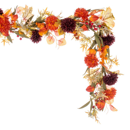 Vickerman 5' Orange and Burgundy Artificial Mixed Mum Chinese Lantern and Berry Garland.