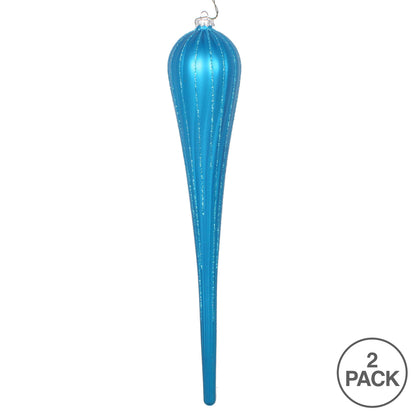 Vickerman 15.75" Turquoise Matte Glitter Drop Christmas Ornament Pack of 2