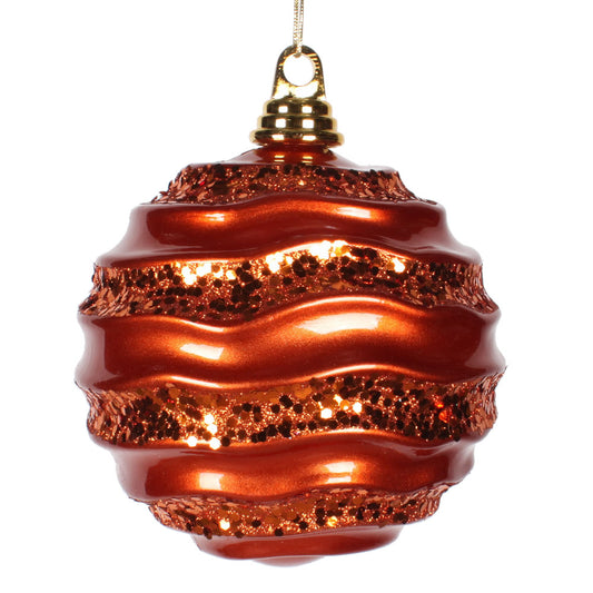 Vickerman 8' Orange Stripe Candy Finish Wave Ball Christmas Ornament with Glitter Accents