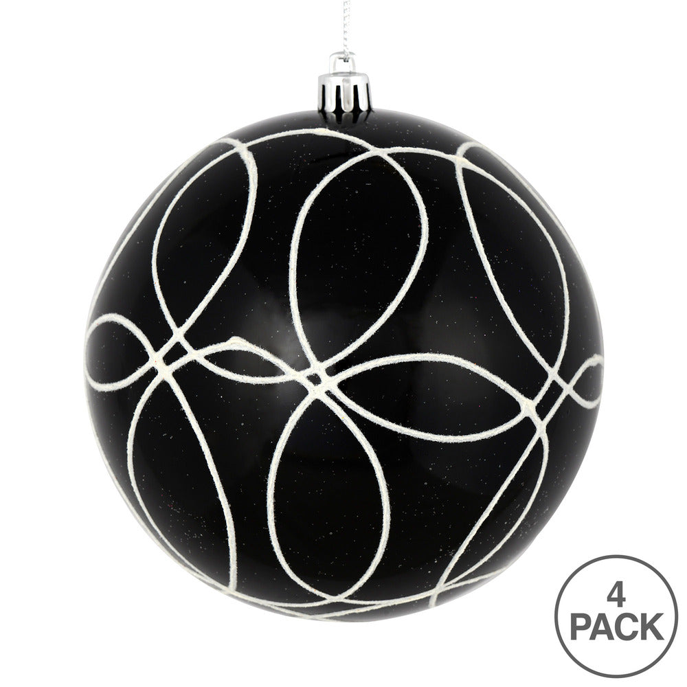 Vickerman 4.75" Black Candy Ornament with Circle Glitter Pattern 4 per Bag