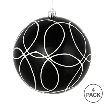 Vickerman 4.75" Black Candy Ornament with Circle Glitter Pattern 4 per Bag