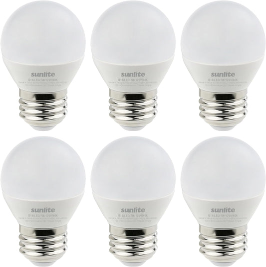 Sunlite LED G16 Decorative Frosted Globe Light Bulb, 7 Watts (60W Equivalent), 500 Lumens, Dimmable, Medium E26 Base, 120 Volts, ETL Listed, 260 Degree Beam Angle, 4000K Cool White, 6 Pack