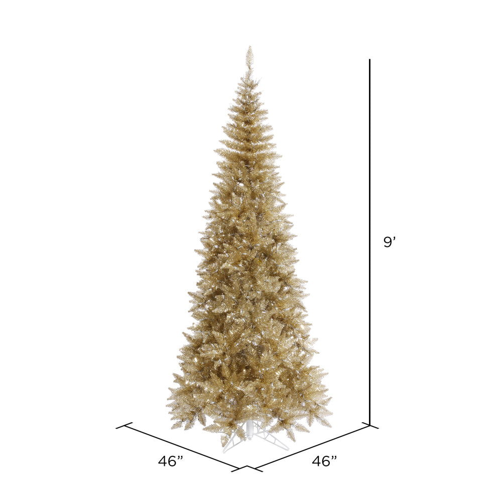 Vickerman 9' Champagne Tinsel Fir Slim Artificial Christmas Tree Unlit
