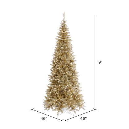 Vickerman 9' Champagne Tinsel Fir Slim Artificial Christmas Tree Unlit
