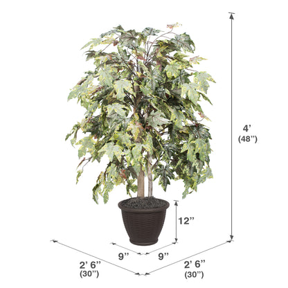 Vickerman 4' Artificial Frosted Maple Bush Brown Plastic Container.