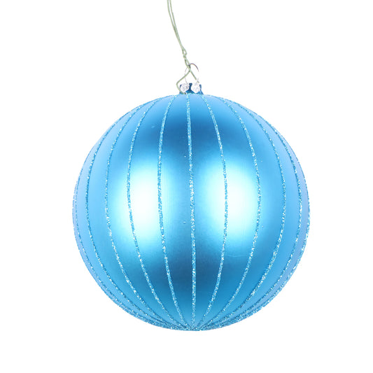 Vickerman 4" Turquoise Matte Glitter Ball Christmas Ornament 4 pieces per bag