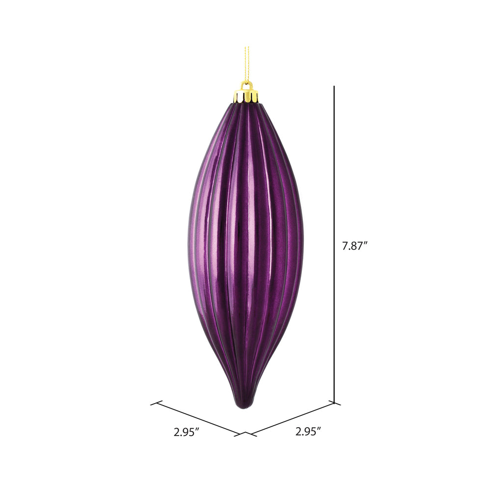 Vickerman 8" Plum Shiny Line Finial Ornament Pack of 4