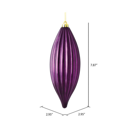 Vickerman 8" Plum Shiny Line Finial Ornament Pack of 4