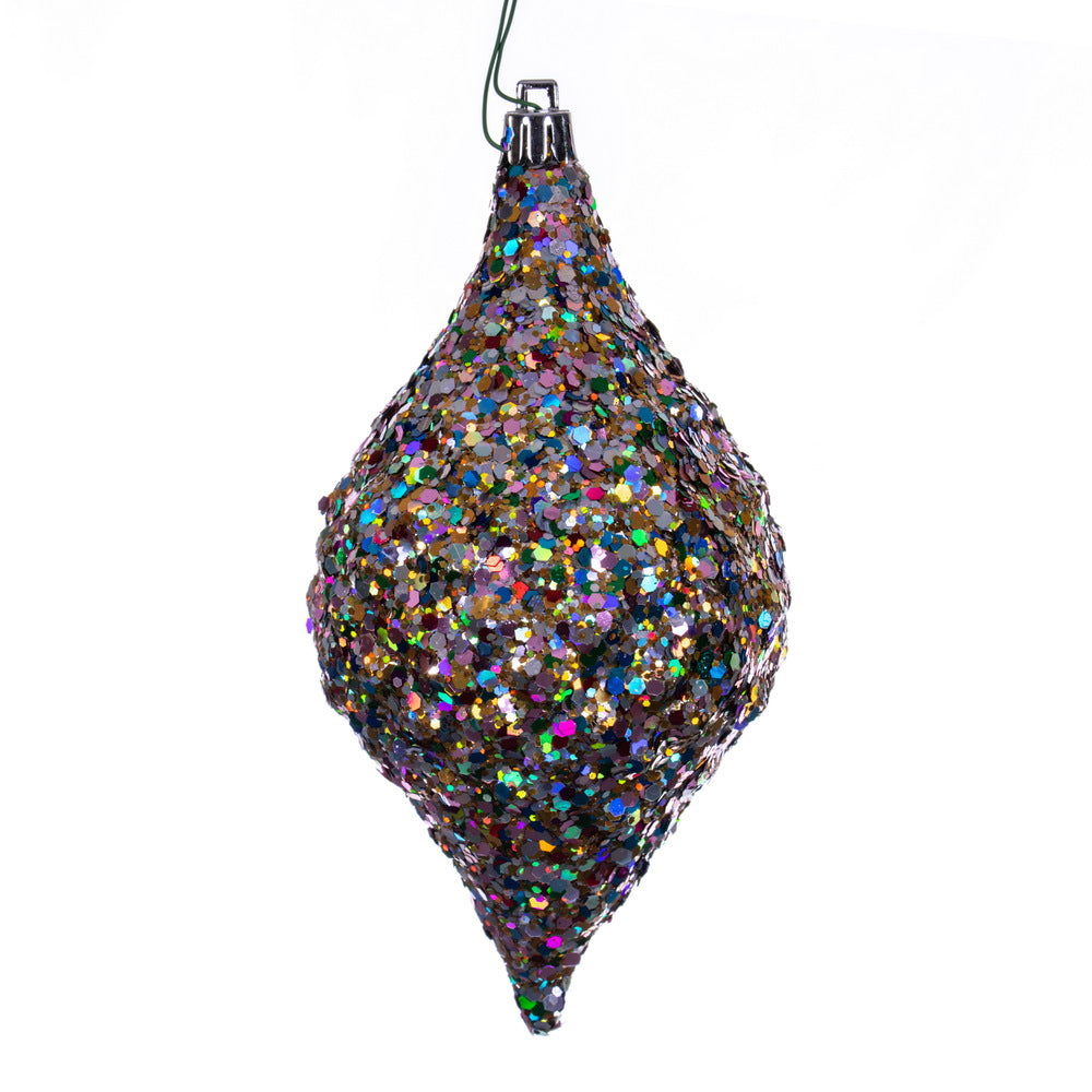 Vickerman 6" x 3" Multi-color Sequin Glitter Diamond Drop Christmas Ornament 4 pieces per bag