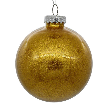 Vickerman 4" Clear Ball Christmas Ornament with Antique Gold Glitter Interior 6 Pieces per bag