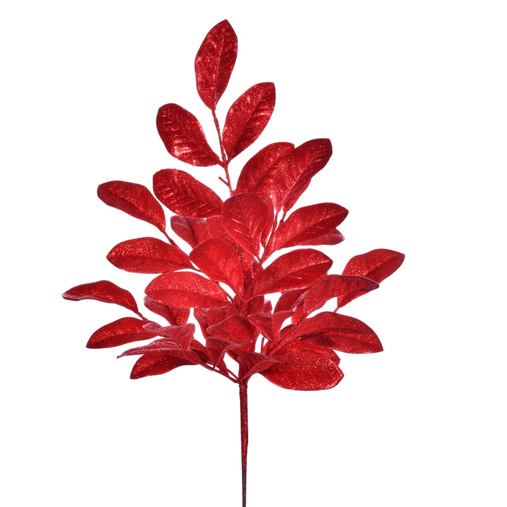 Vickerman 25" Red Artificial Apple Leaf Glitter Bush 2 per bag.