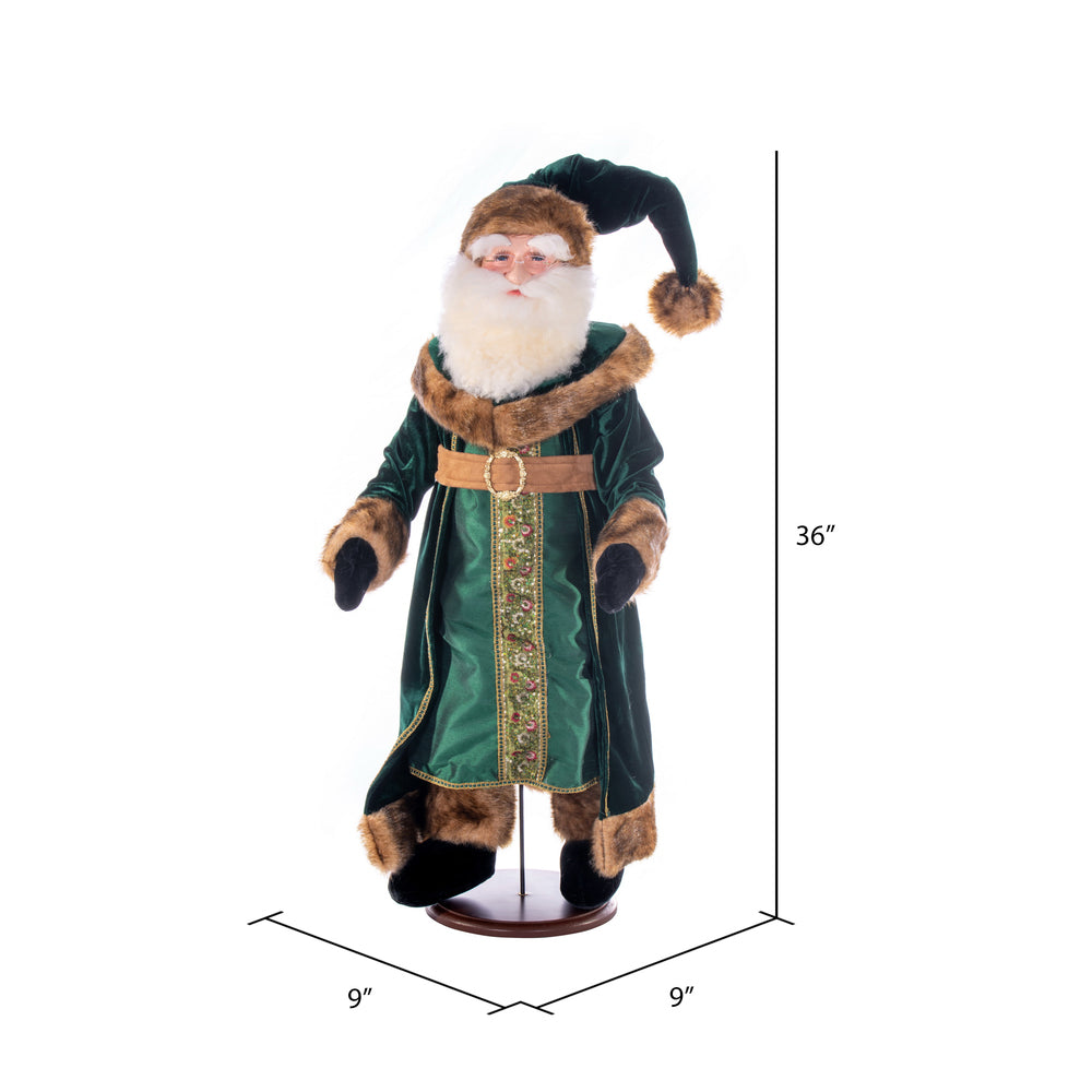 Vickerman 36" Emerald Green Velvet Santa Doll with Stand. This santa has glasses stand is removeable.