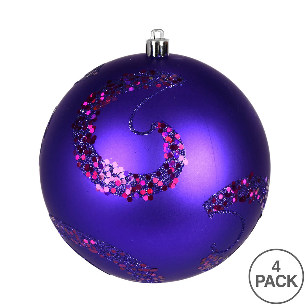 Vickerman 4.75" Purple Matte Sequin Swirl Ornament 4 per Bag