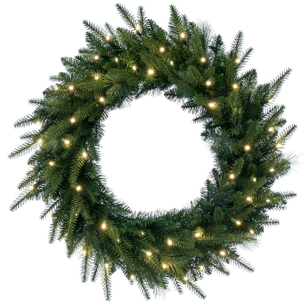 Vickerman 30" Berkley Mixed Pine Artificial Wreath with 50 Dura-Lit® Warm White LED Mini Lights and 426 PE/PVC/Hardneedle Tips.