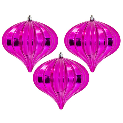 Vickerman 5.7" Fuchsia Shiny Onion Christmas Ornament UV Treated with Drilled and Wired Cap 3 per bag