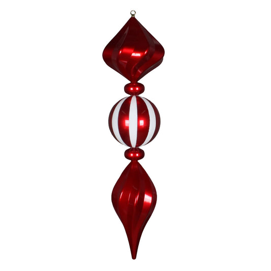 Vickerman 39" Red Candy Swirl Finial Ornament with White Glitter Accents