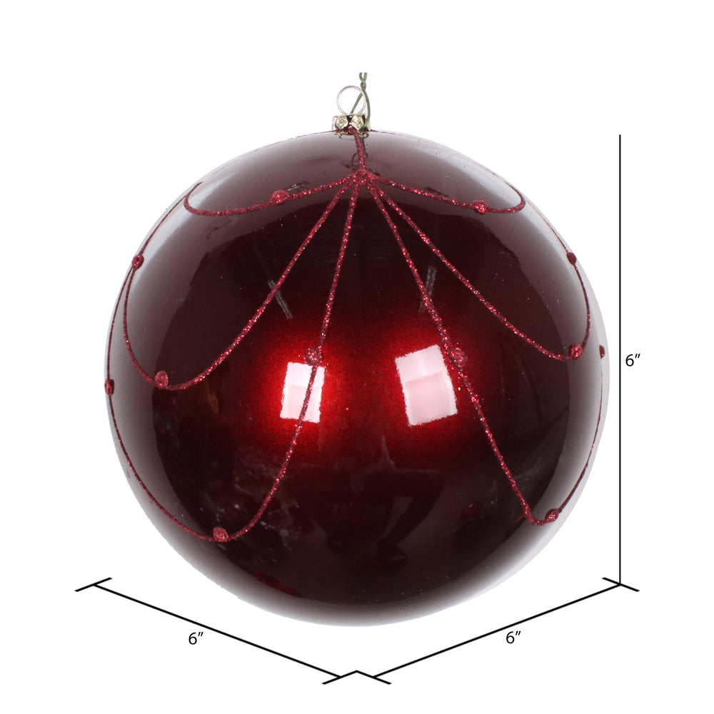 Vickerman 6" Wine Candy Finish Curtain Ornament with Glitter Accents 3 per Bag