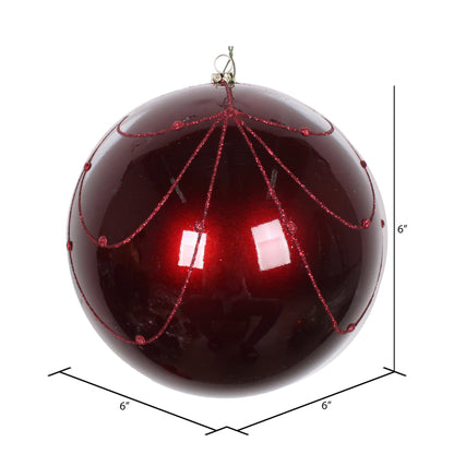 Vickerman 6" Wine Candy Finish Curtain Ornament with Glitter Accents 3 per Bag