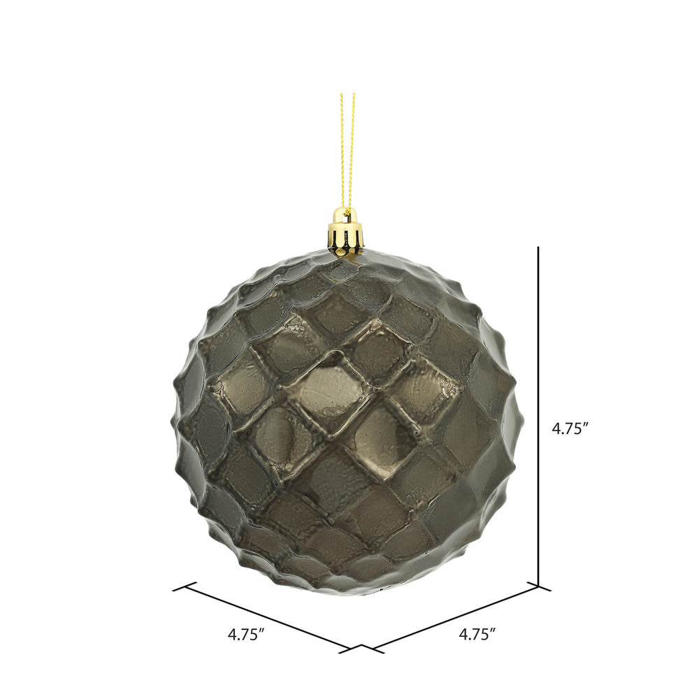 Vickerman 4.75" Gunmetal Shiny Diamond Bauble Ornament 4 per Bag