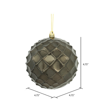 Vickerman 4.75" Gunmetal Shiny Diamond Bauble Ornament 4 per Bag