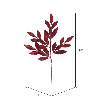 Vickerman 22" Burgundy Glitter BayLeaf Artificial Christmas Spray. Includes 12 sprays per pack.