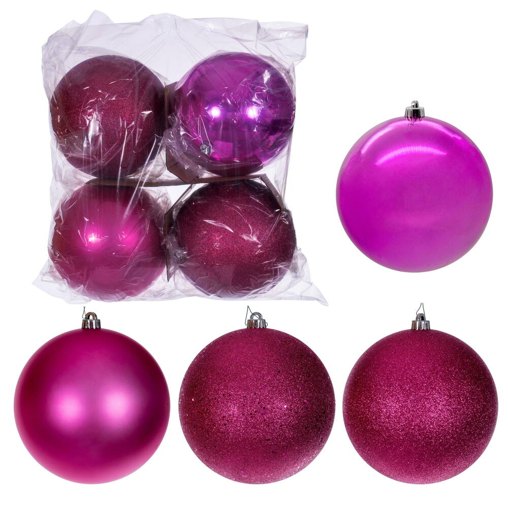 Vickerman 10" Hot Pink 4-Finish Ball Ornament 4 per box.