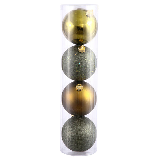 Vickerman 4.75" Olive 4-Finish Ball Ornament Assortment 4 per Box