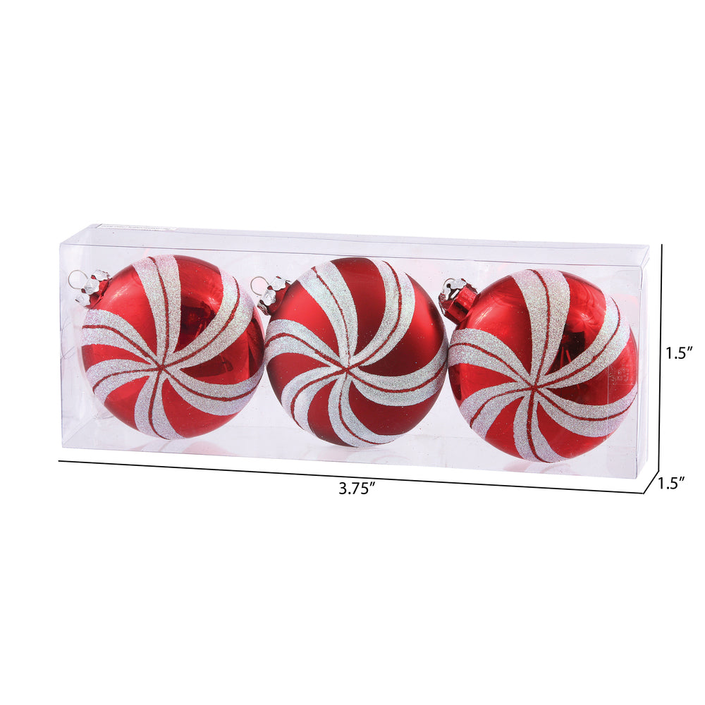 Vickerman 3.75" Candy Cane Flat Ball Ornament 3 per Box
