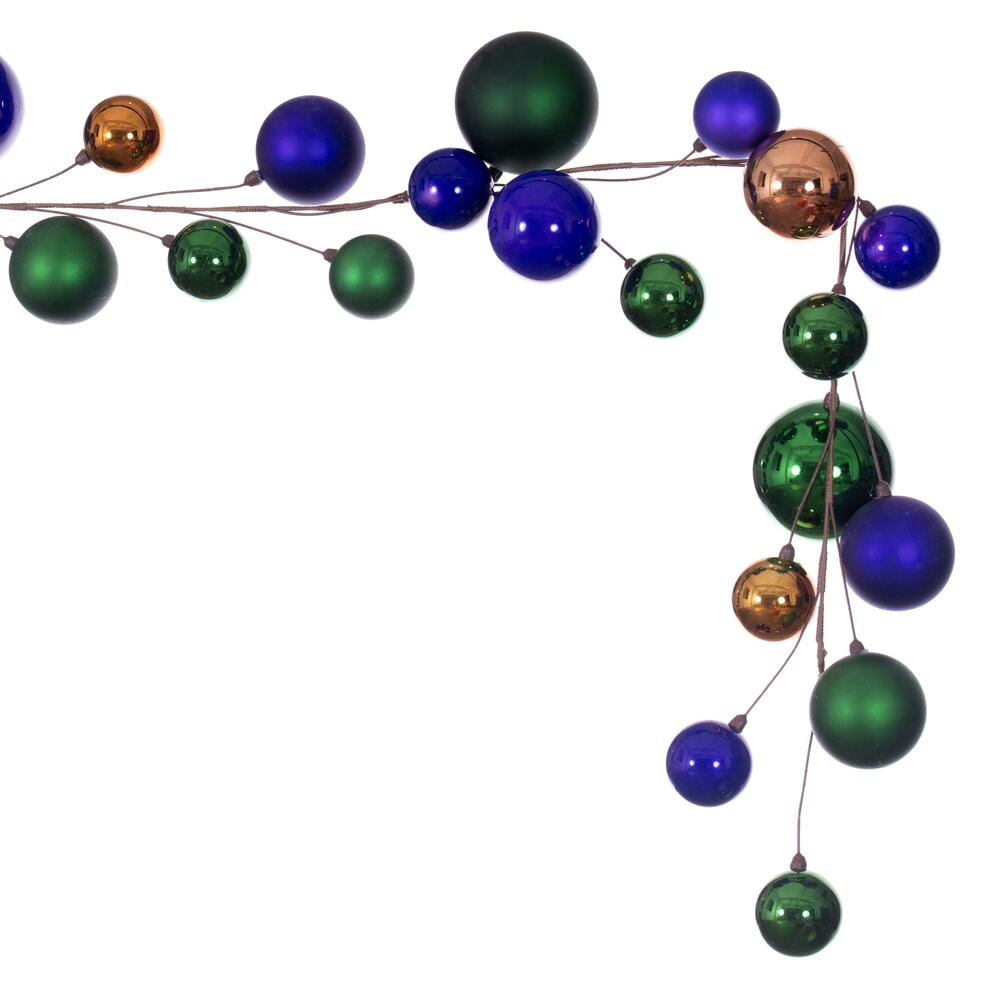 Vickerman 10' Green Purple And Copper Gold Assorted Finish Branch Ball Ornament Garland.