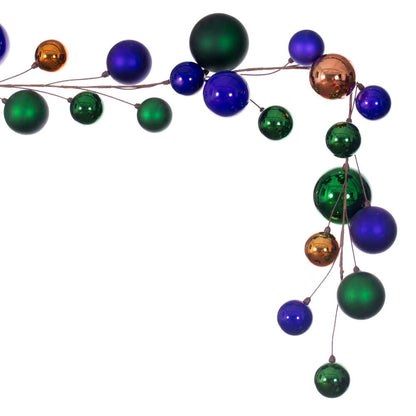 Vickerman 10' Green Purple And Copper Gold Assorted Finish Branch Ball Ornament Garland.