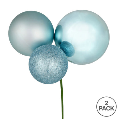 Vickerman 18" Baby Blue Ball Ornament Christmas Pick Pack of 2