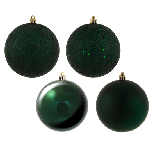 Vickerman 4" Midnight Green 4-Finish Ball Ornament Assortment 12 per Box