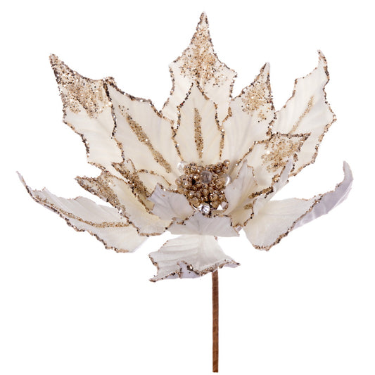 Vickerman 12" Artificial Champagne Double Sided Velvet Poinsettia Christmas Pick
