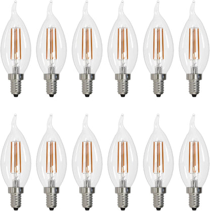 Sunlite LED Filament CA11 Flame Tip Chandelier Light Bulb, 5.5 Watts (60W=), 600 Lumens, Candelabra Base (E12), Edison Style, 90 CRI, Dimmable, UL Listed, 3000K Warm White, 12 Count