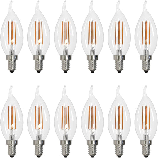 Sunlite LED Filament CA11 Flame Tip Chandelier Light Bulb, 5.5 Watts (60W=), 600 Lumens, Candelabra Base (E12), Edison Style, 90 CRI, Dimmable, UL Listed, 3000K Warm White, 12 Count