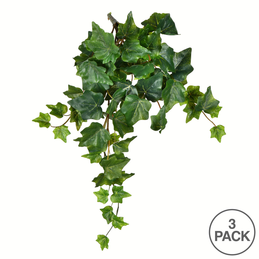 Vickerman 18" Artificial Green Ivy Hanging Bush Set of 3