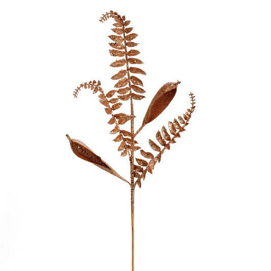 Vickerman 33" Rose Gold Fern Leaf Glitter Artificial Christmas Spray. Includes 6 sprays per pack.