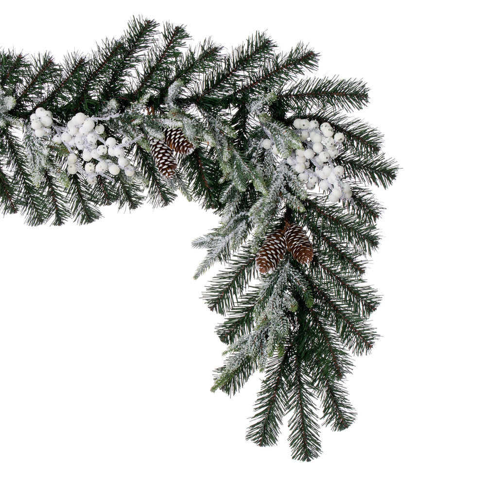 Vickerman 6' x 14" Frosted Berry Mixed Pine Cone Artificial Unlit Garland.