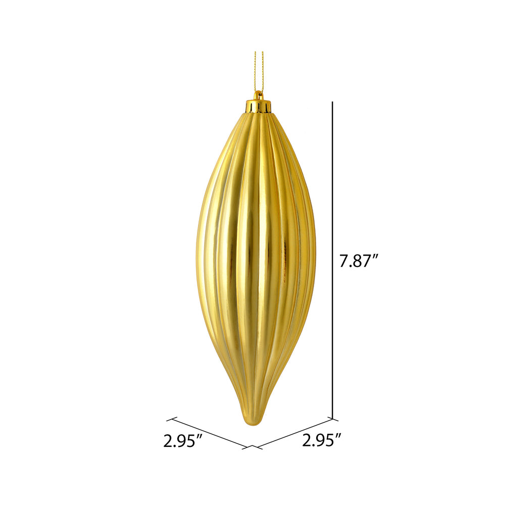 Vickerman 8" Gold Shiny Line Finial Ornament Pack of 4