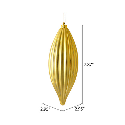 Vickerman 8" Gold Shiny Line Finial Ornament Pack of 4