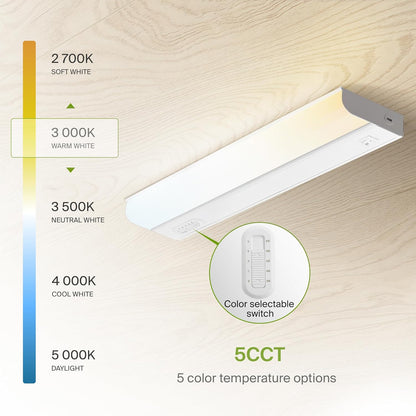 ASD Lighting LED Under Cabinet Bullnose 18" 10W 120V Dimmable CCT Selectable 2700/3000/3500/4000/5000K Hardwired, On/Off Switch, White UL 2pack