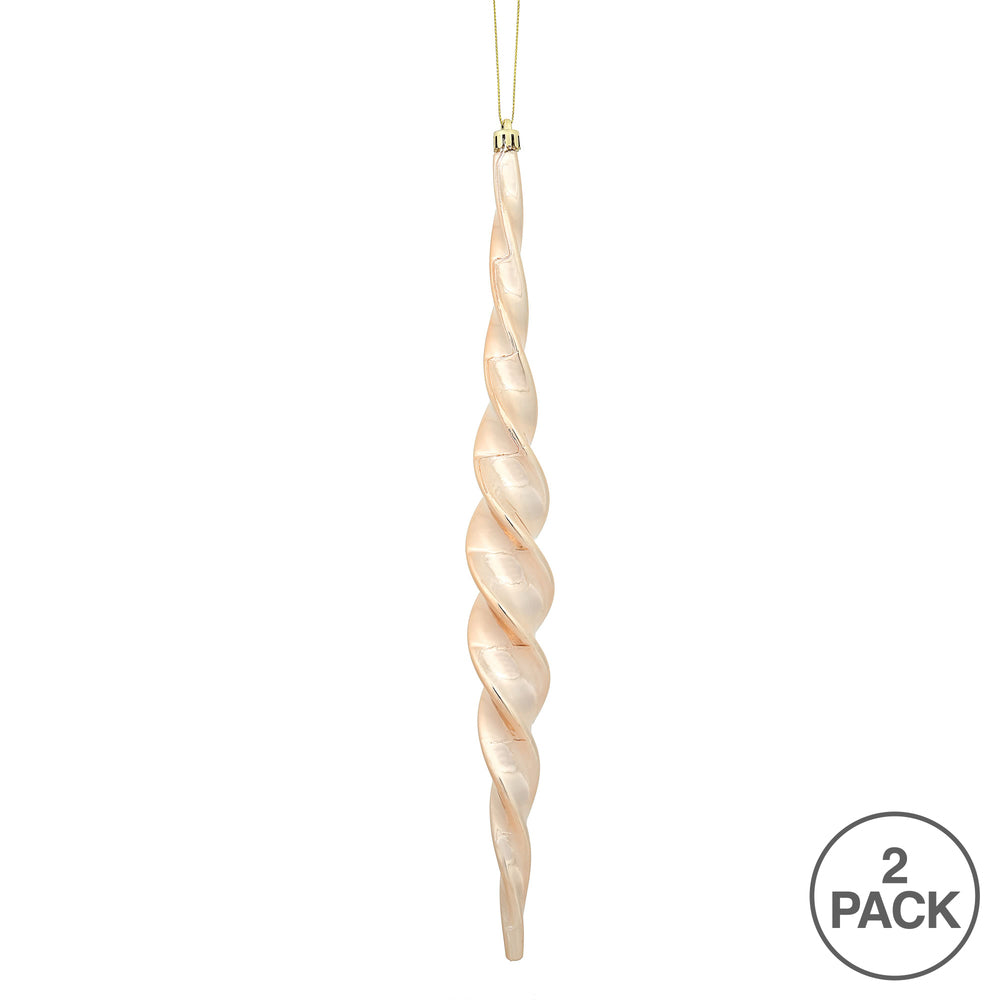 Vickerman 14.6" Rose Gold Shiny Spiral Icicle Christmas Ornament Pack of 2