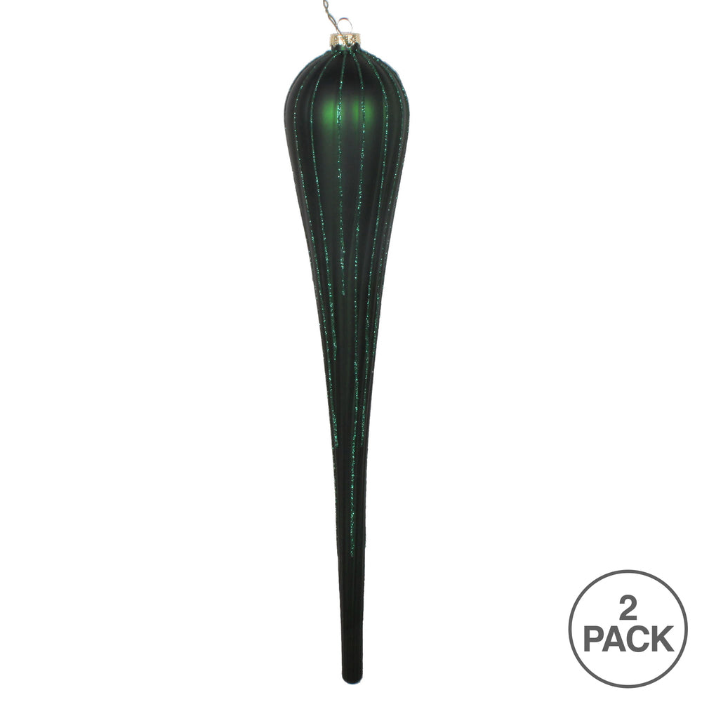 Vickerman 15.75" Emerald Matte Glitter Drop Christmas Ornament Pack of 2